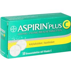 Grüne Packung Aspirin Plus C Brausetabletten mit Vitamin C.