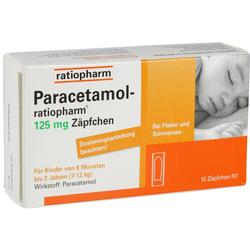 Eine Packung Paracetamol-Zäpfchen für Kinder mit 125 mg zur Fiebersenkung.