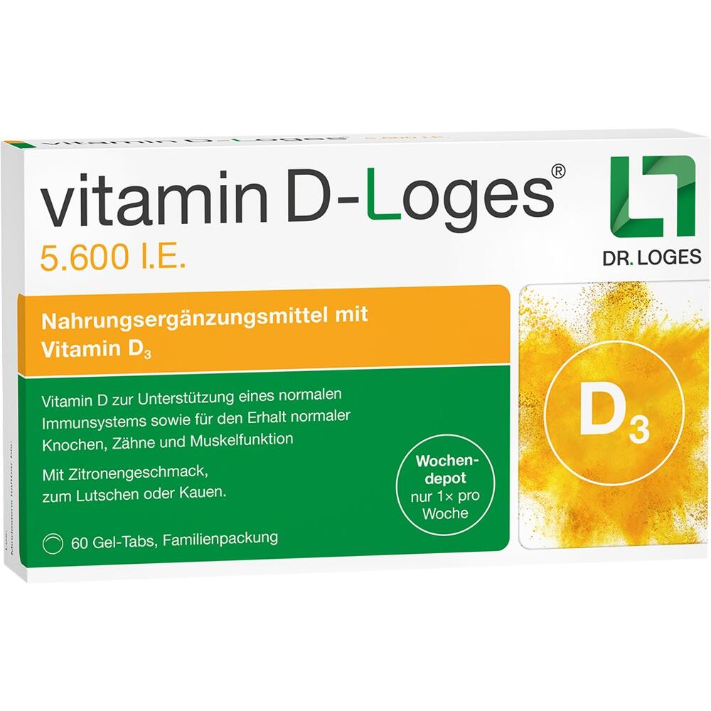 Packung von Vitamin D3-Tabletten mit Zitronengeschmack, 60 Stück.